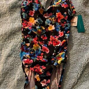 Aqua Green Vibrant Floral One Piece Swimsuit